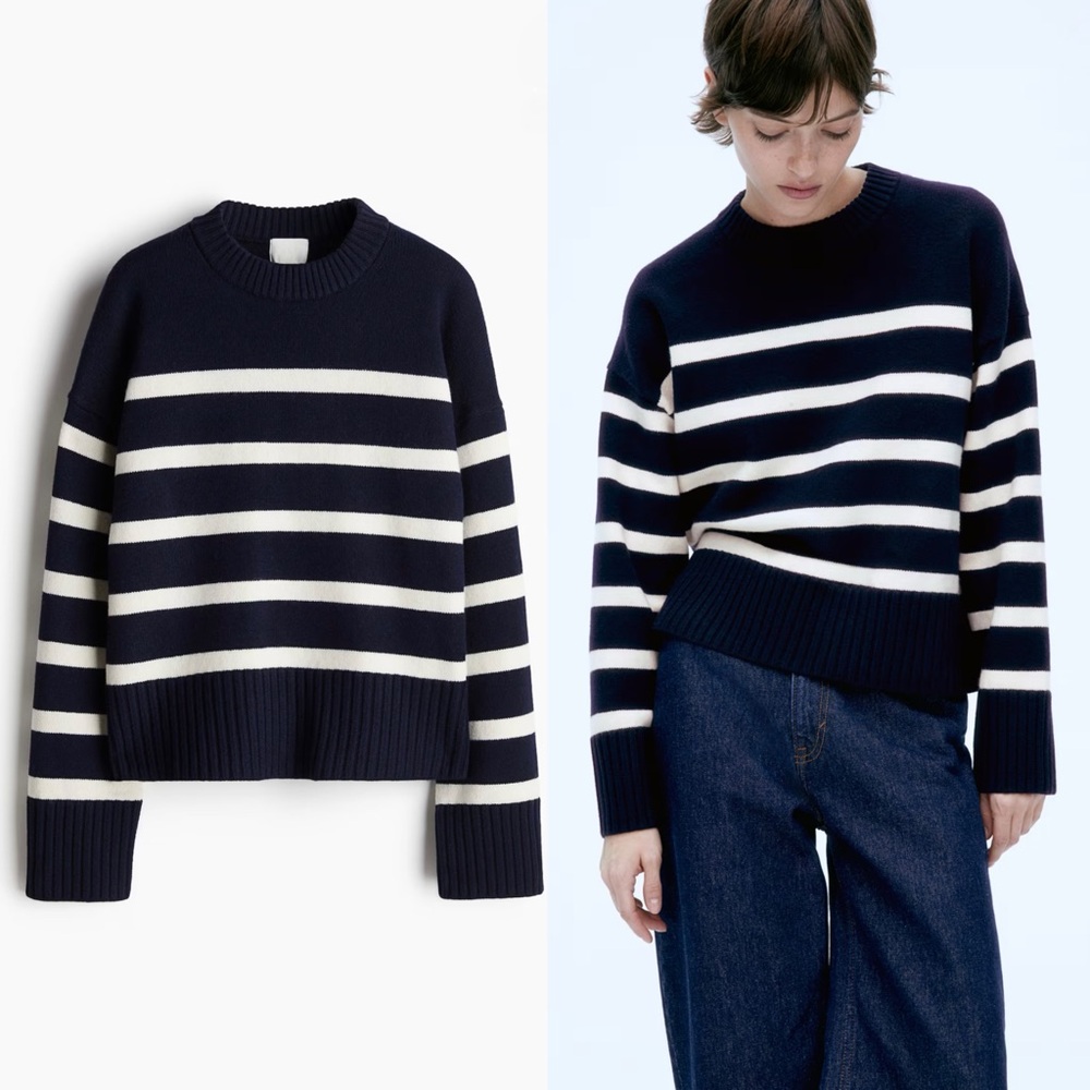 Navy and White Striped Sweater (XS)